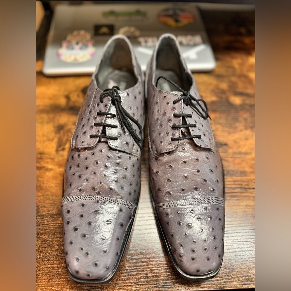 Stacy Adams Amori Ostrich Quill Oxford Gray Toe Leather Shoes size 12 - Picture 6 of 10